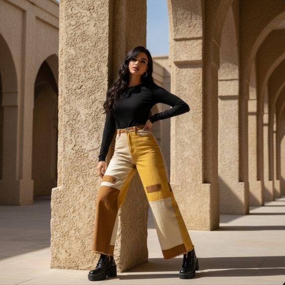 Colorblock Wide-Leg Pants Size Large - Picture 10 of 10